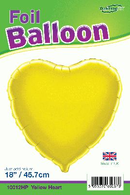 Yellow Heart Shaped Foil Balloon 18"