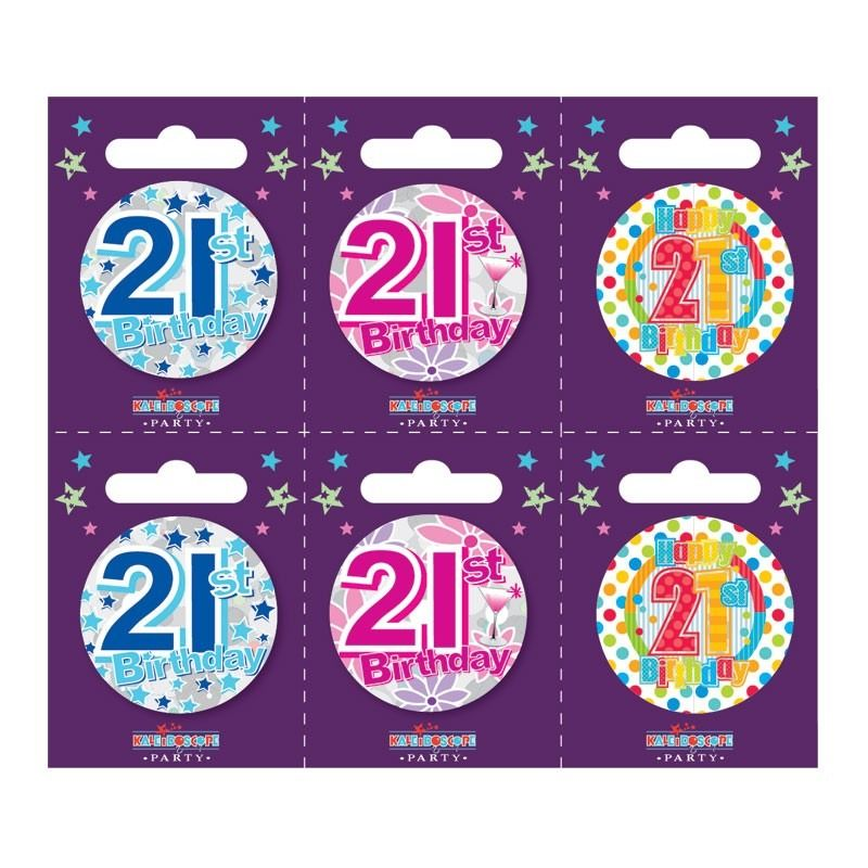 Age 21 Small Badges Pack of 6