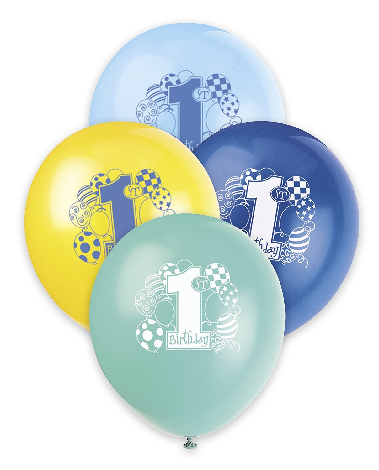 Blue Balloons 1st Birthday Balloons Printed One Side 12" (8pk)