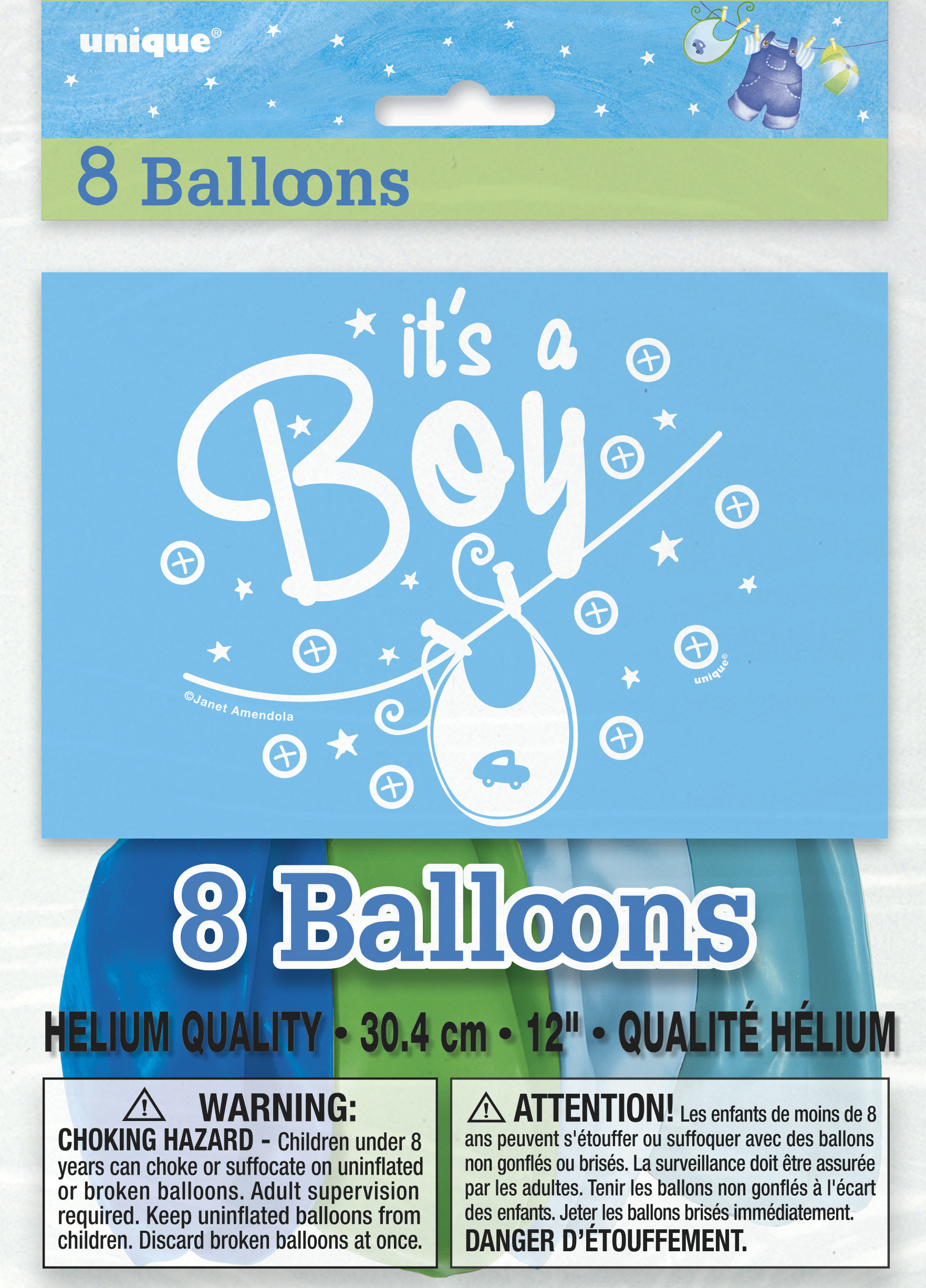 Blue Clothesline Balloons Printed 1 Side 12" (8pk)