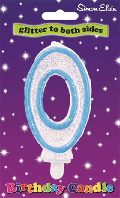 Blue Glittery Birthday Candle - Number 0 (Sold in 6s)