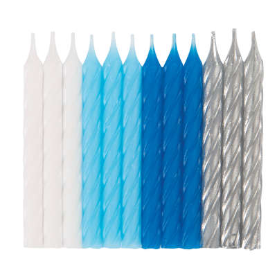 Blue, White & Silver Spiral Candles Pack of 24