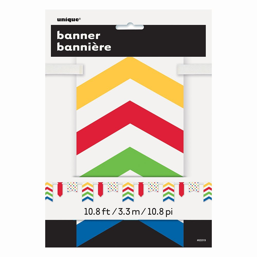 Bold Dots,Stripes & Chevron Paper Pennant Banner 12ft