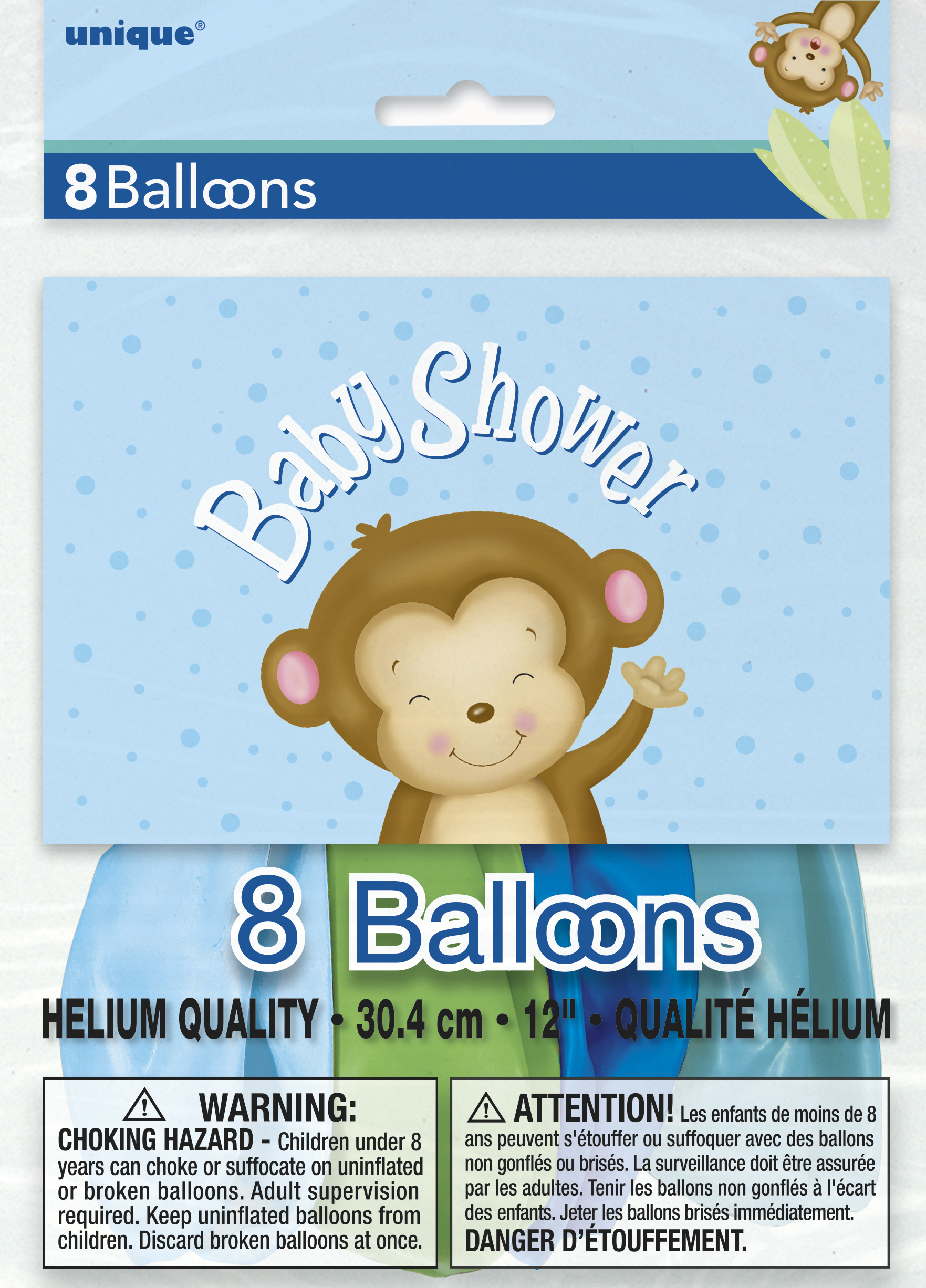 Boy Monkey Baby Shower Balloons 12" (8pk)