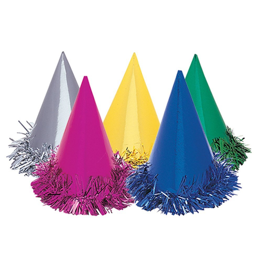 Fringed Foil Party Hats Assorted Colours (6pk)