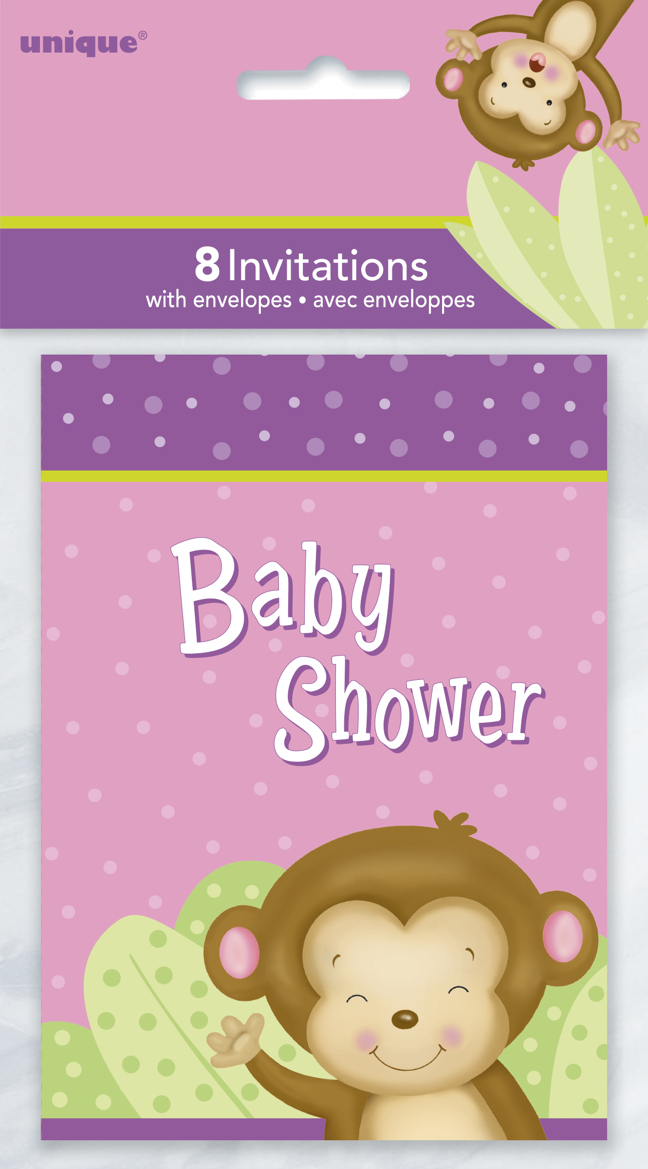 Girl Monkey Baby Shower Invitations (8pk)