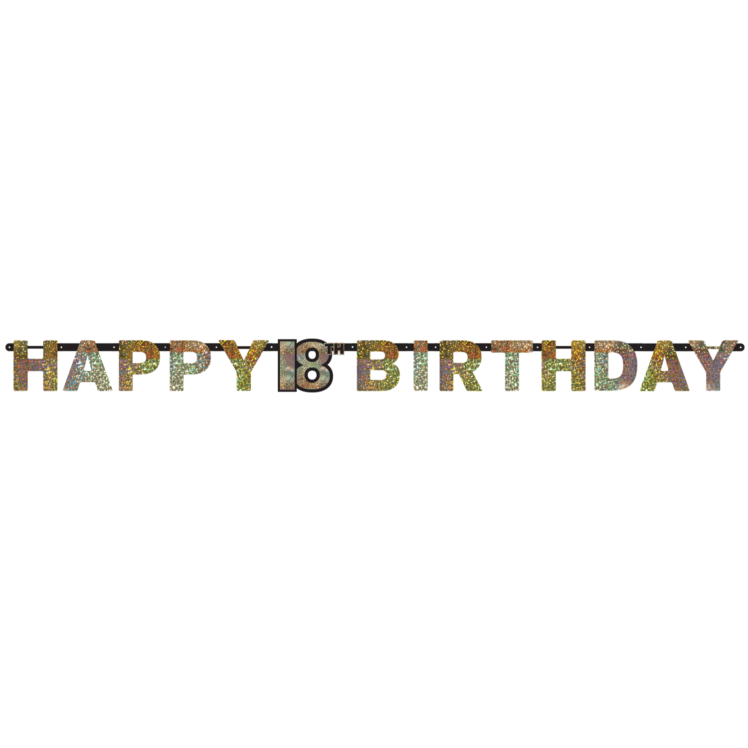 Gold Sparkling Celebration 18th Happy Birthday Prismatic Letter Banner 2.13 m x 16 cm
