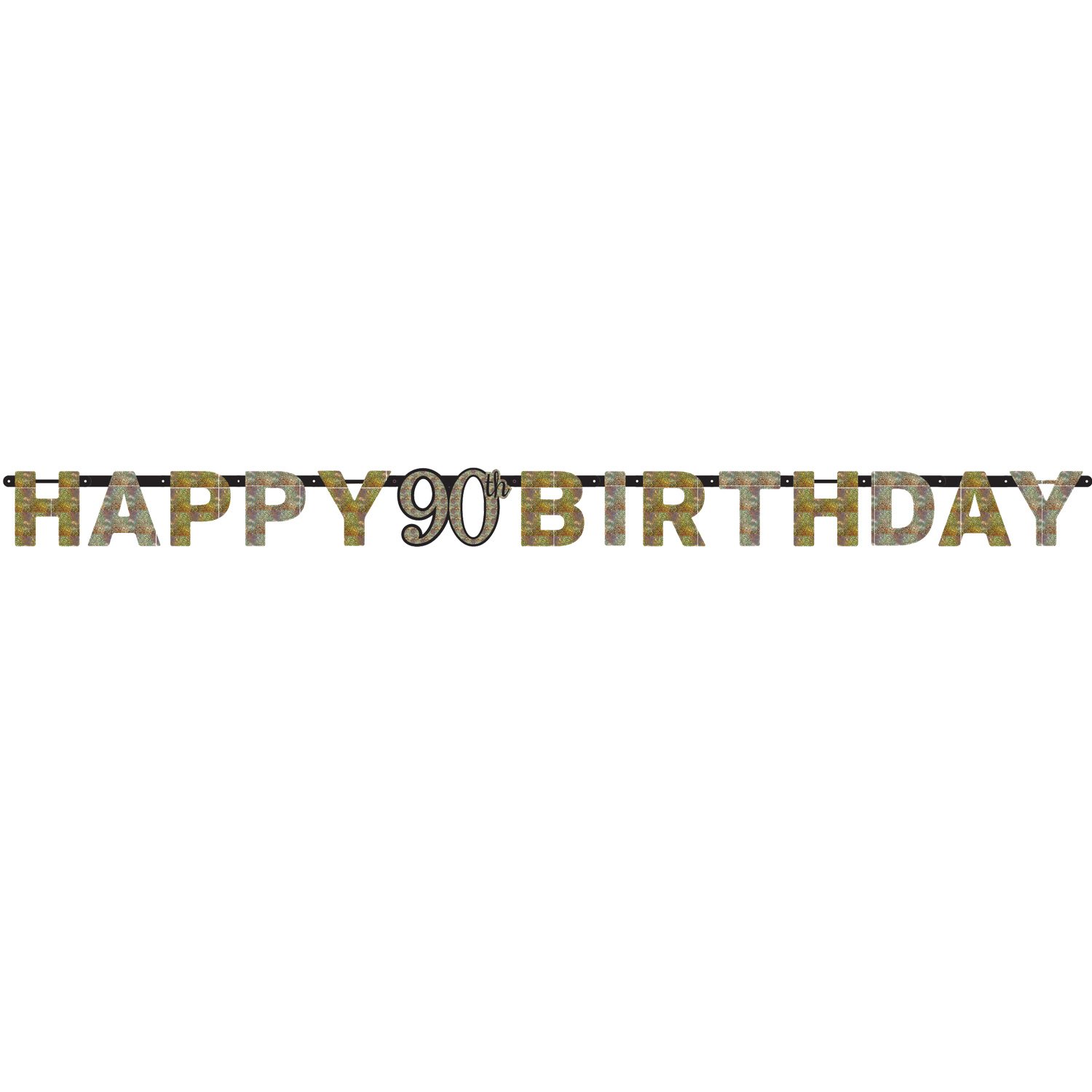 Gold Sparkling Celebration 90th Happy Birthday Prismatic Letter Banner 2.13 m x 17 cm