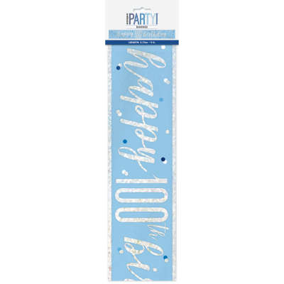 HAPPY 100TH BIRTHDAY GLITZ BLUE & SILVER FOIL  BANNER