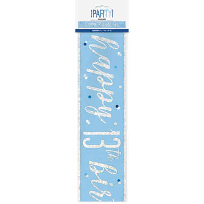 HAPPY 13TH BIRTHDAY GLITZ BLUE & SILVER FOIL BANNER