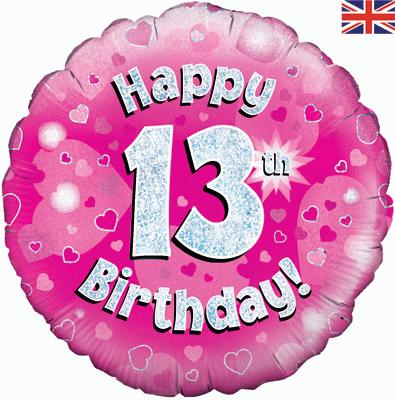 Happy 13th Birthday Pink Holographic Foil Balloon