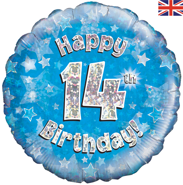 Happy 14th Birthday Blue Holographic 18" Foil Balloon