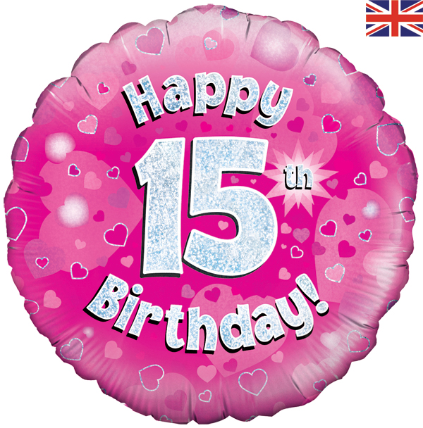 Happy 15th Birthday Pink Holographic 18" Foil Balloon