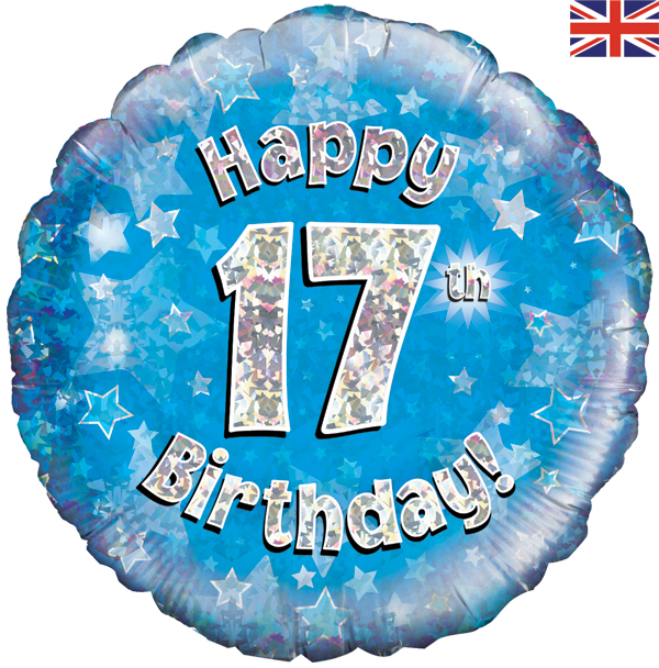 Happy 17th Birthday Blue Holographic 18" Foil Balloon
