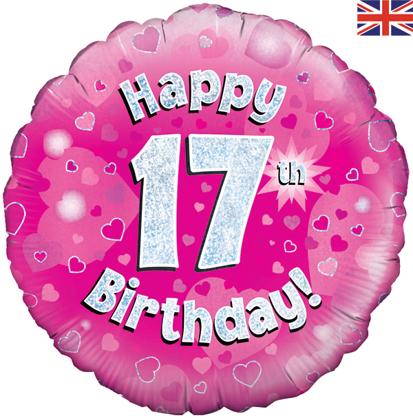 Happy 17th Birthday Pink Holographic 18" Foil Balloon