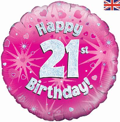 Happy 21st Birthday Pink Holographic Foil Balloon
