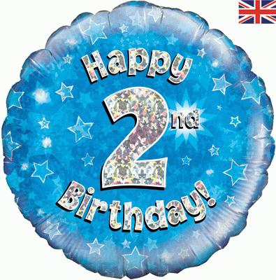 Happy 2nd Birthday Blue Holographic Foil Balloon