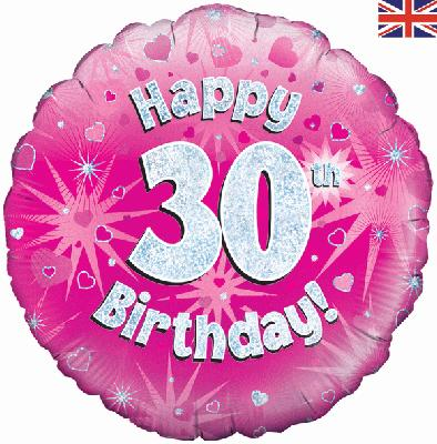 Happy 30th Birthday Pink Holographic Foil Balloon
