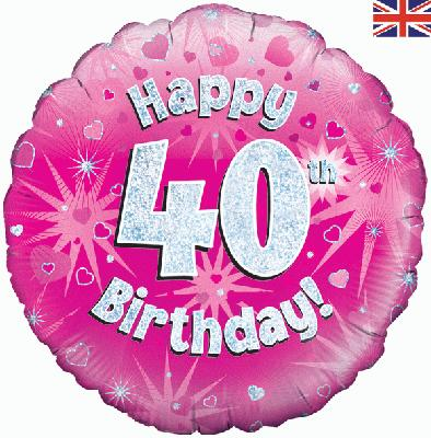 Happy 40th Birthday Pink Holographic Foil Balloon