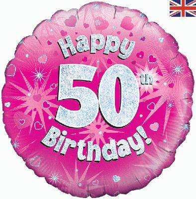 Happy 50th Birthday Pink Holographic Foil Balloon