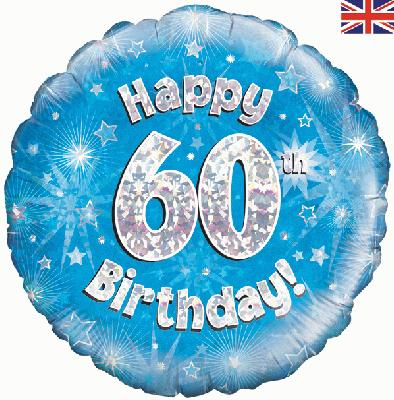 Happy 60th Birthday Blue Holographic Foil Balloon