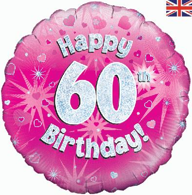 Happy 60th Birthday Pink Holographic Foil Balloon