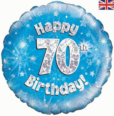 Happy 70th Birthday Blue Holographic Foil Balloon