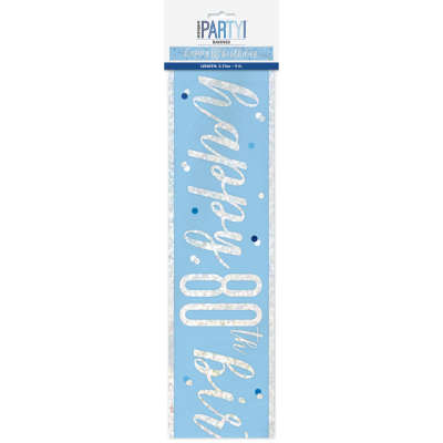 HAPPY 80TH BIRTHDAY GLITZ BLUE & SILVER FOIL BANNER