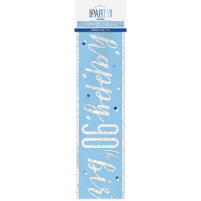 HAPPY 90TH BIRTHDAY GLITZ BLUE & SILVER FOIL  BANNER