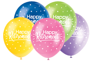 HAPPY RETIREMENT  COLOR ASSORTED BALLOONS PACK OF 5