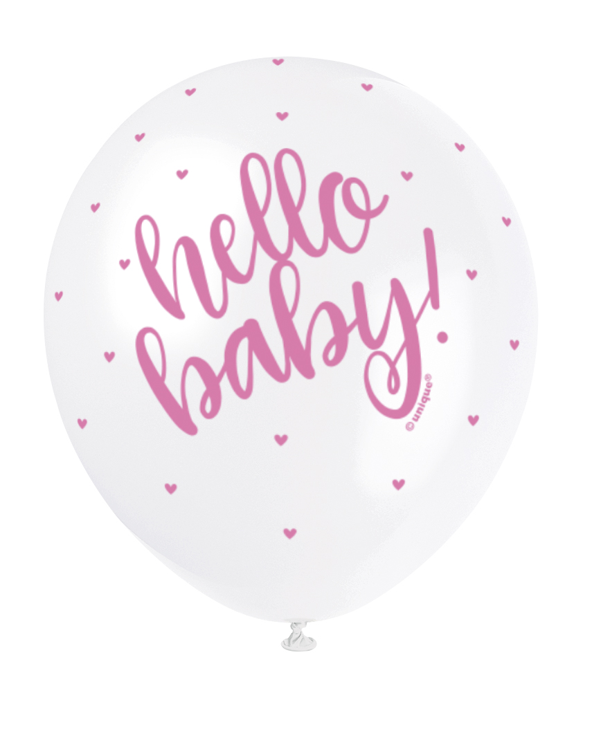 HELLO BABY PINK COLOR PRINTED BALLOONS PACK OF 5