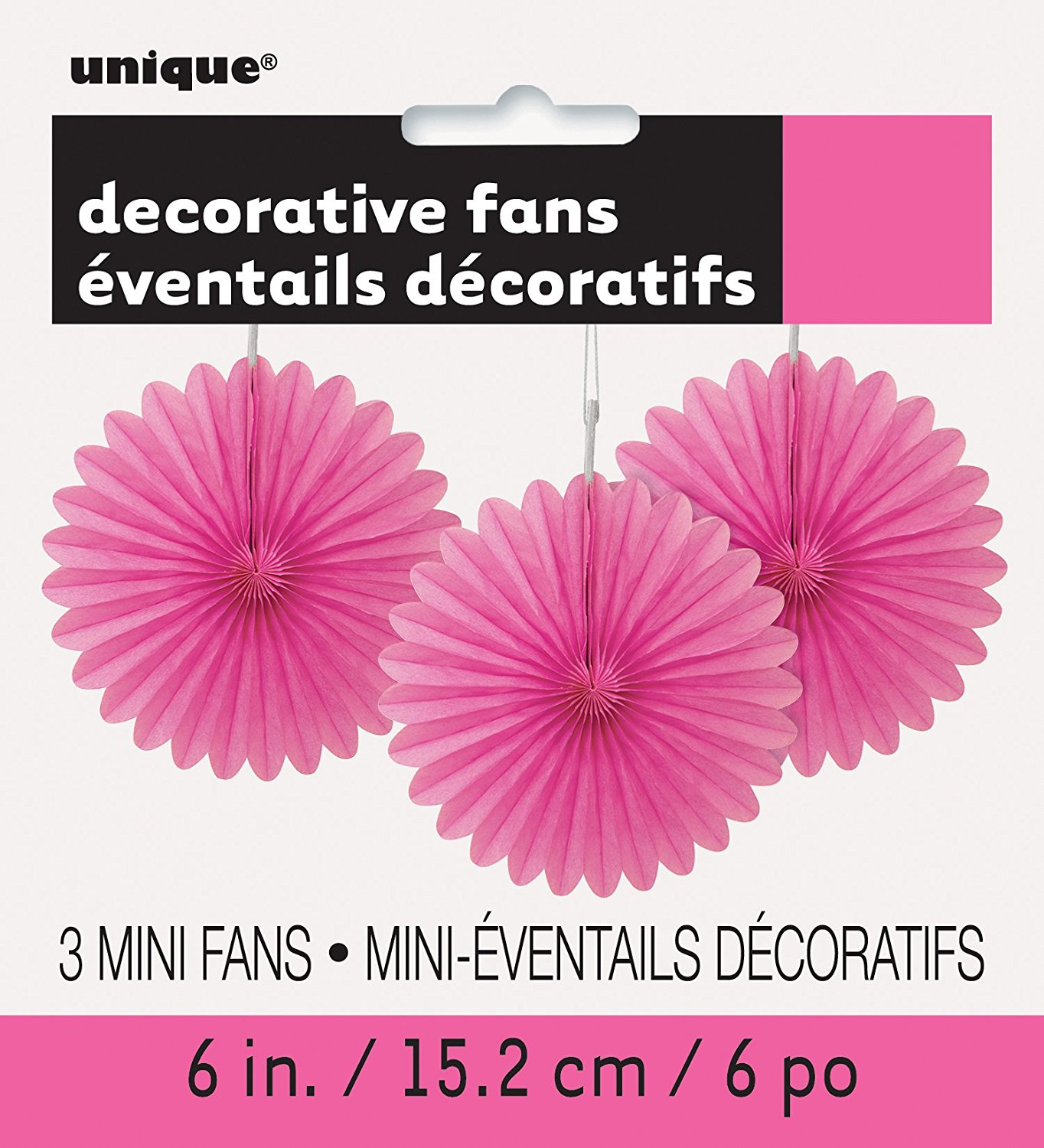 Hot Pink Tissue Decorative Fans 6" (3pk)