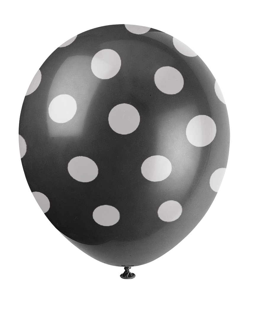 Midnight Black Dots Printed 12" Balloons (6pk)