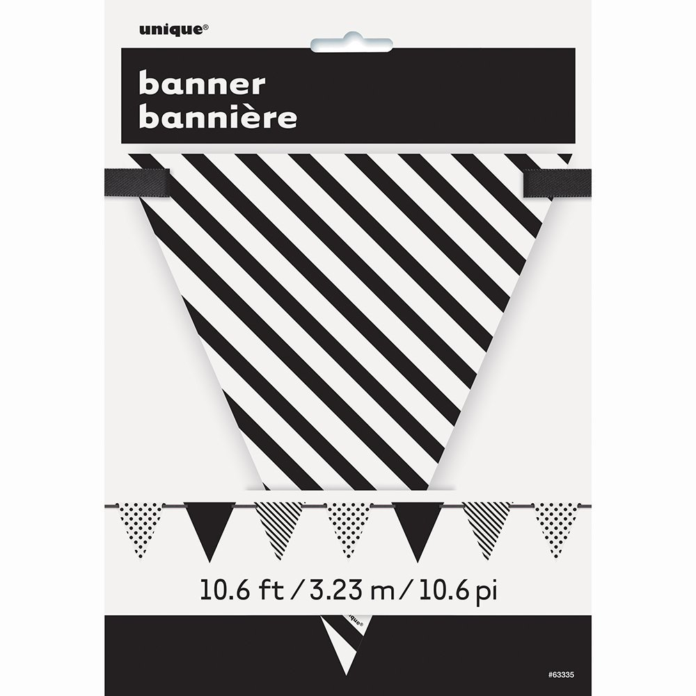 Midnight Black Dots & Stripes Paper Flag Banner 12ft