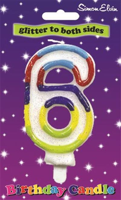 Milestone Double Sided Glitter Birthday Candle - Number 6 (Sold in 6s)