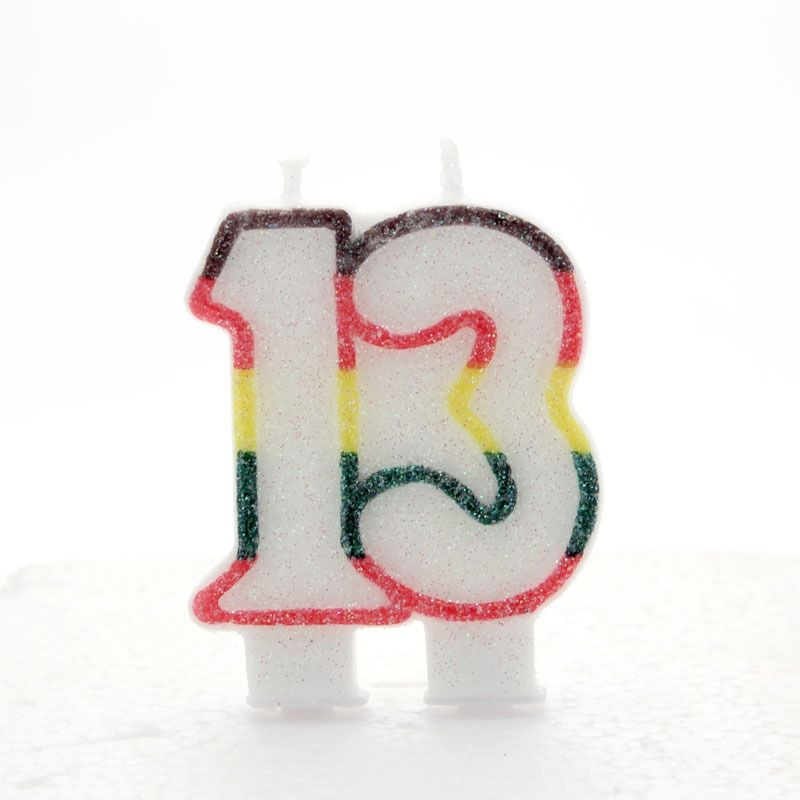 Multicoloured Glitter Number  13  Candle