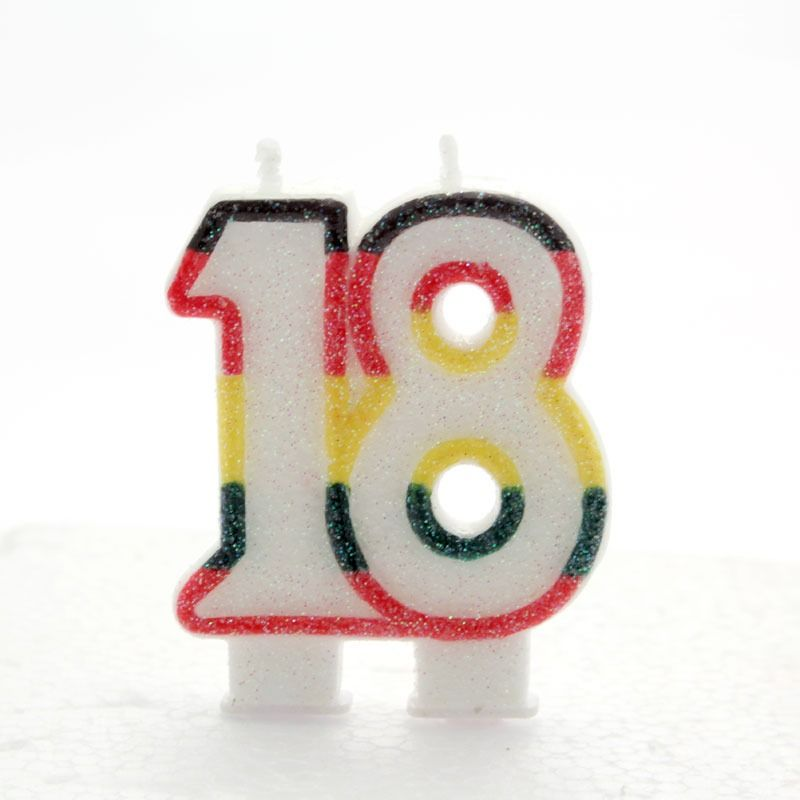 Multicoloured Glitter Number  18 Candle