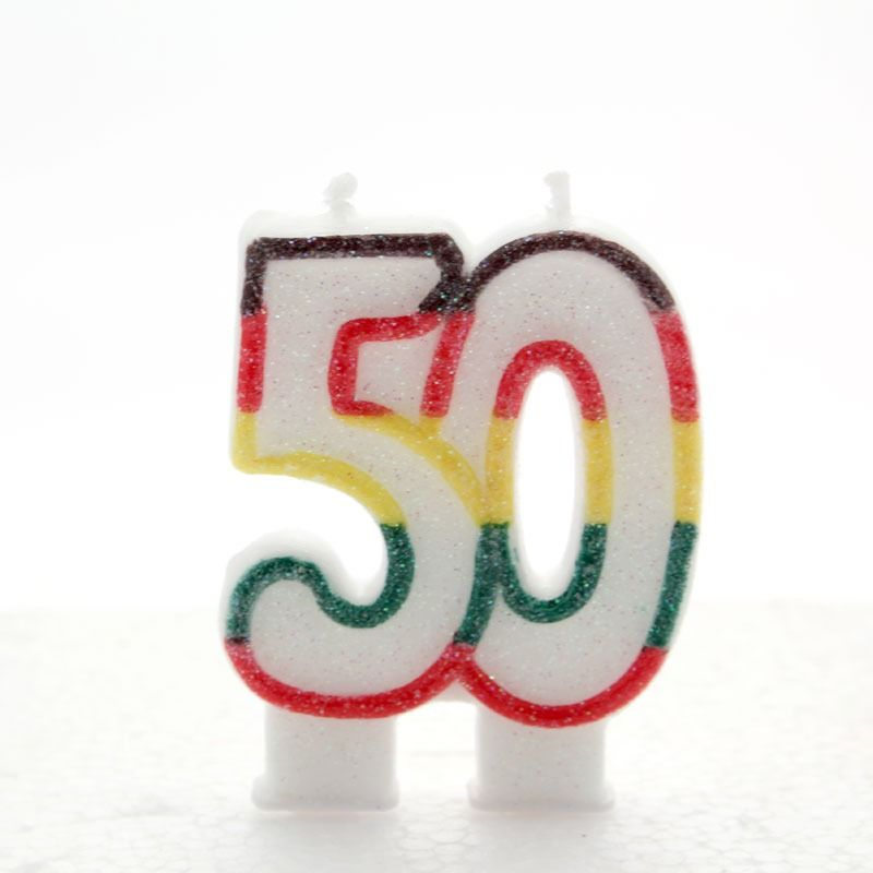 Multicoloured Glitter Number  50  Candle
