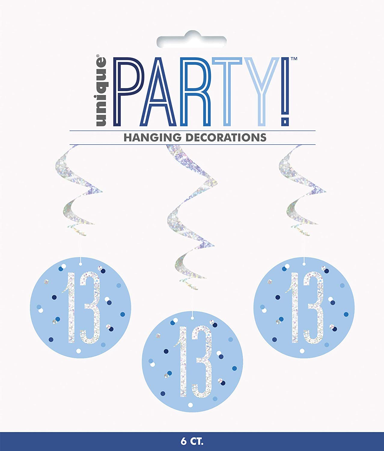 Pack of 6 "13th" Birthday 32"L Glitz Blue & Silver Hanging Swirls Decorations