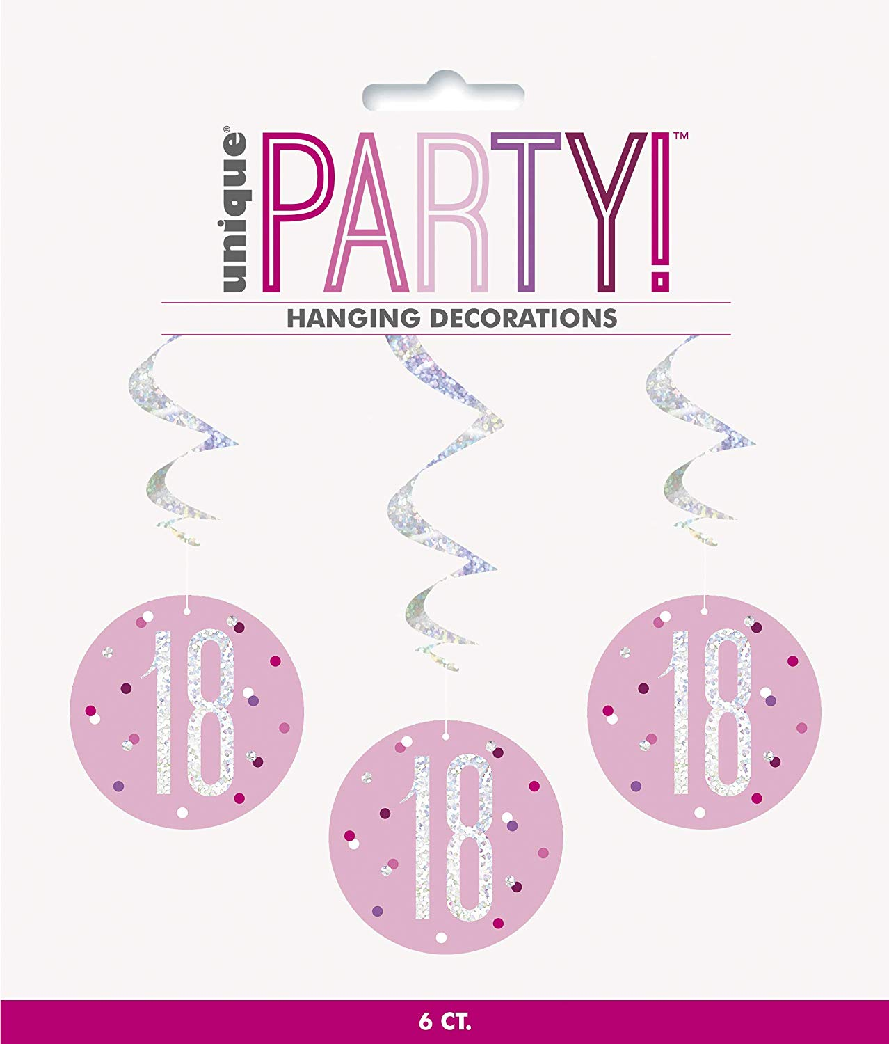 Pack of 6 "18th" Birthday  32"L Glitz Pink & Silver Hanging Swirls Decorations