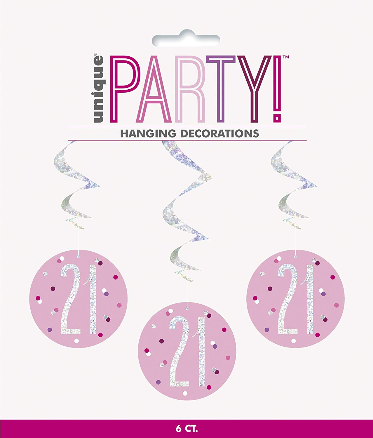 Pack of 6 "21st" Birthday  32"L Glitz Pink & Silver Hanging Swirls Decorations