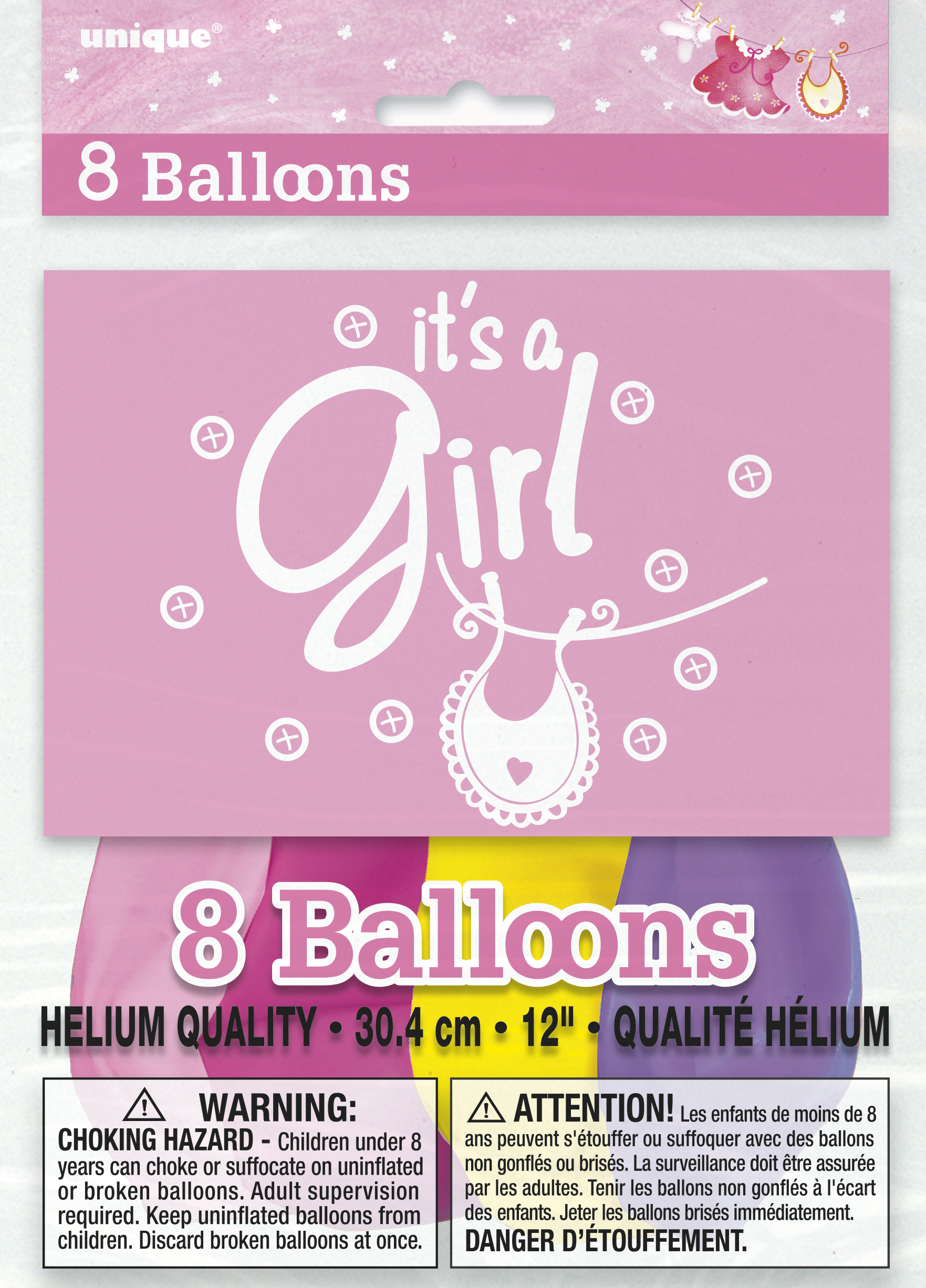 Pink Clothesline Balloons Printed 1 Side 12" (8pk)