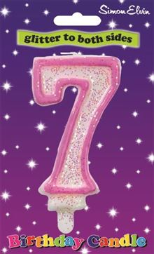 Pink Glitter  Number 7 Birthday Candle (Sold in 6s)