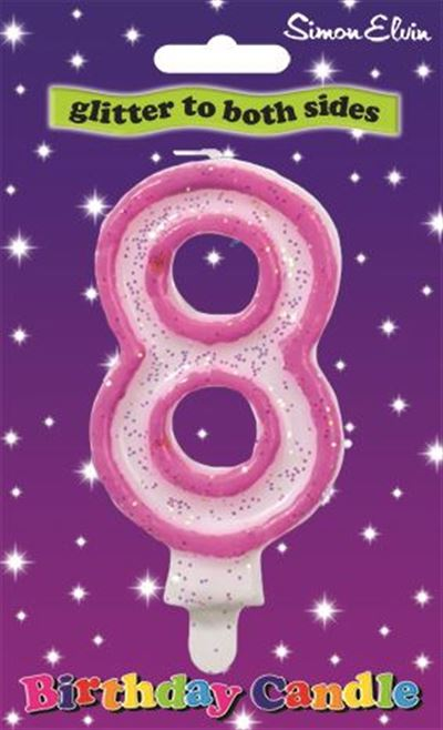 Pink Glitter Number 8 Birthday Candle (Sold in 6s)