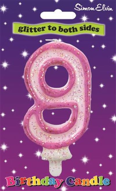Pink Glitter Number 9 Birthday Candle (Sold in 6s)
