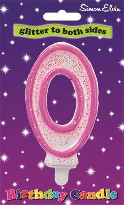 Pink Glitter to both sides Birthday Candle - Number 0 (Sold in 6s)