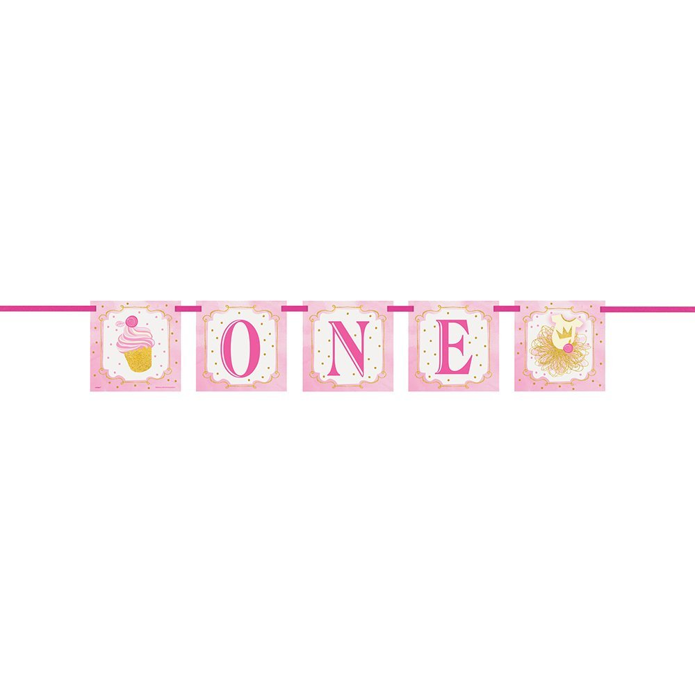 Pink & Gold 1st Birthday Block Banner