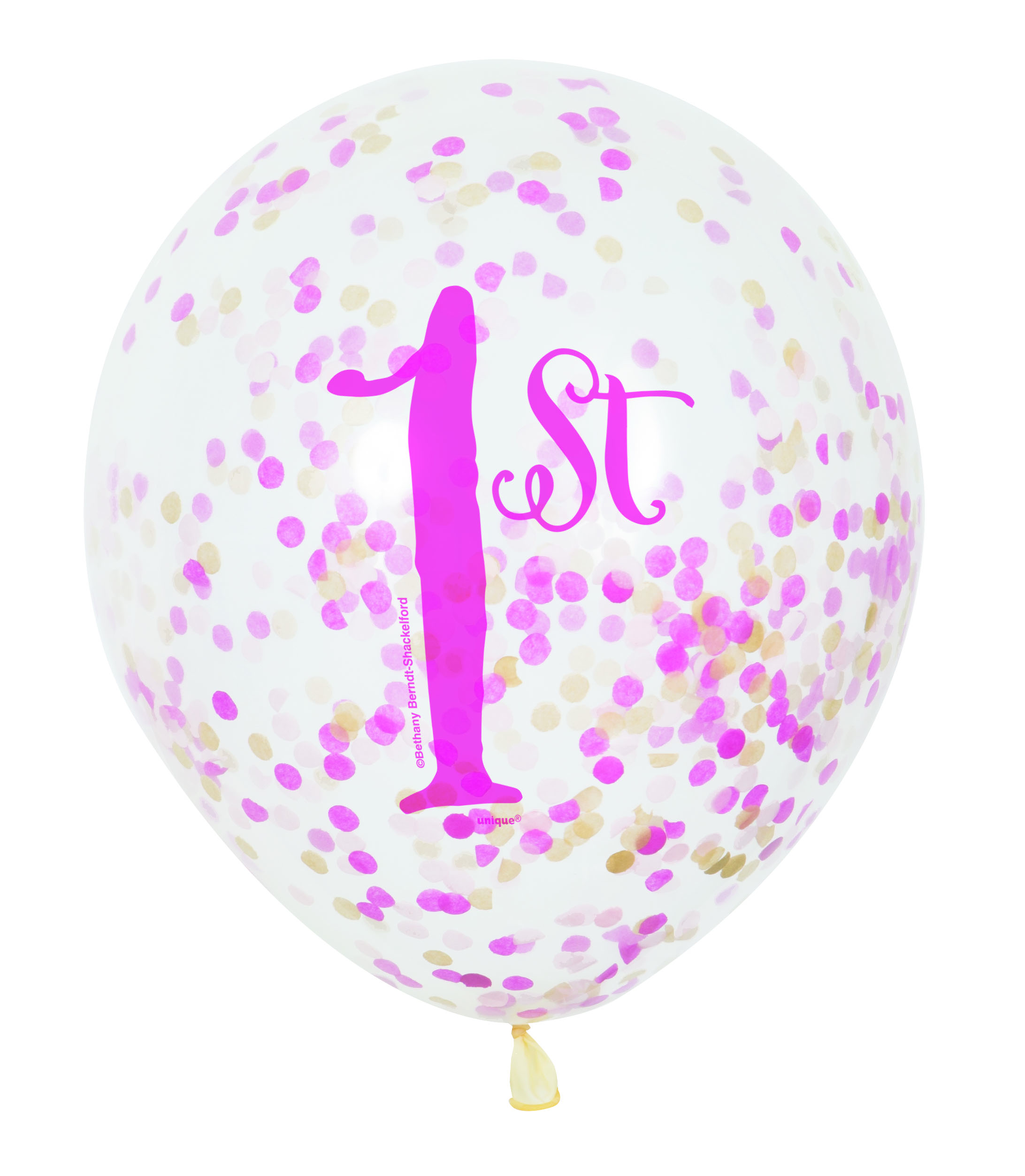 Pink & Gold 1st Birthday Clear Balloons With Confetti 12" (6pk)