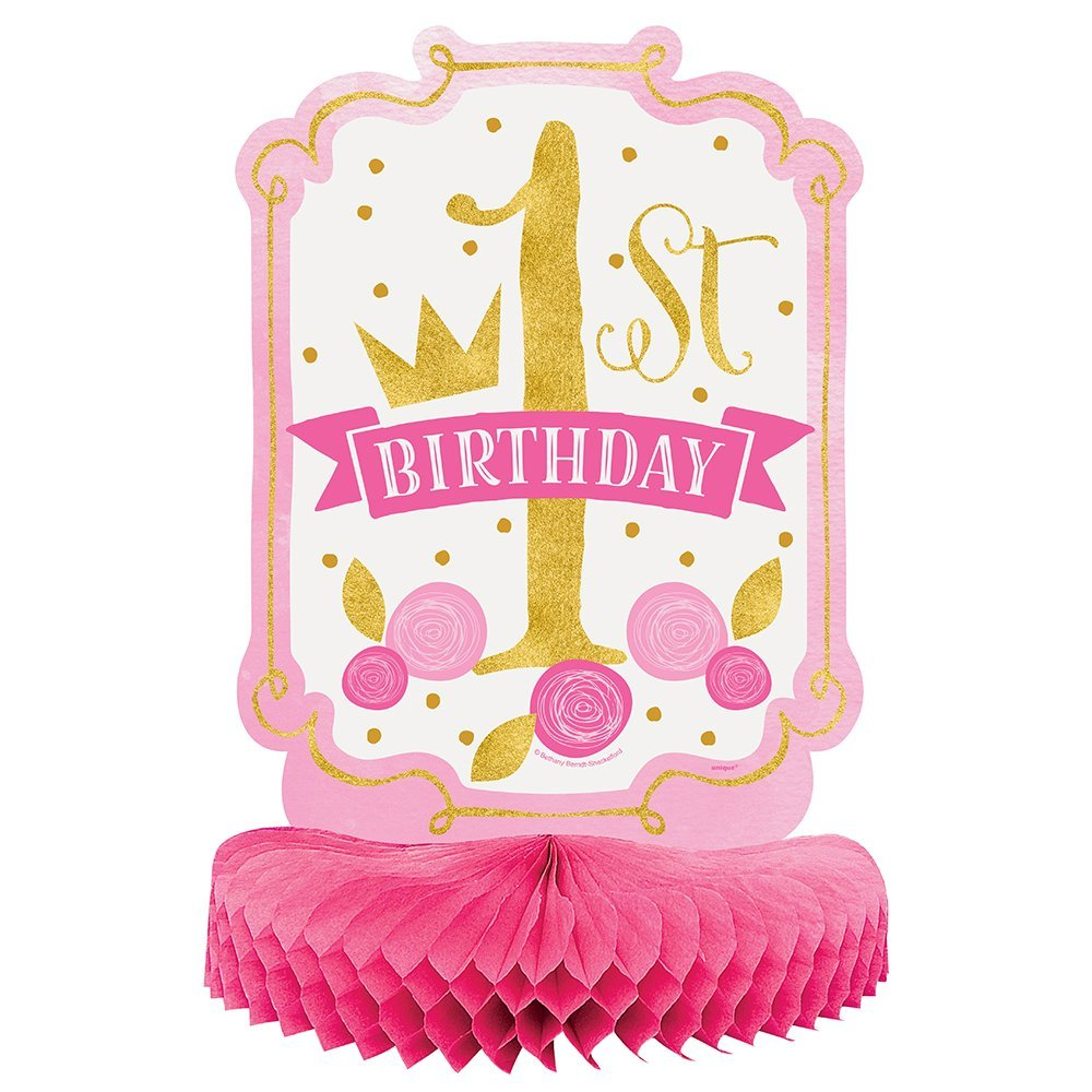 Pink & Gold 1st Birthday Honeycomb Centrepiece 14"H