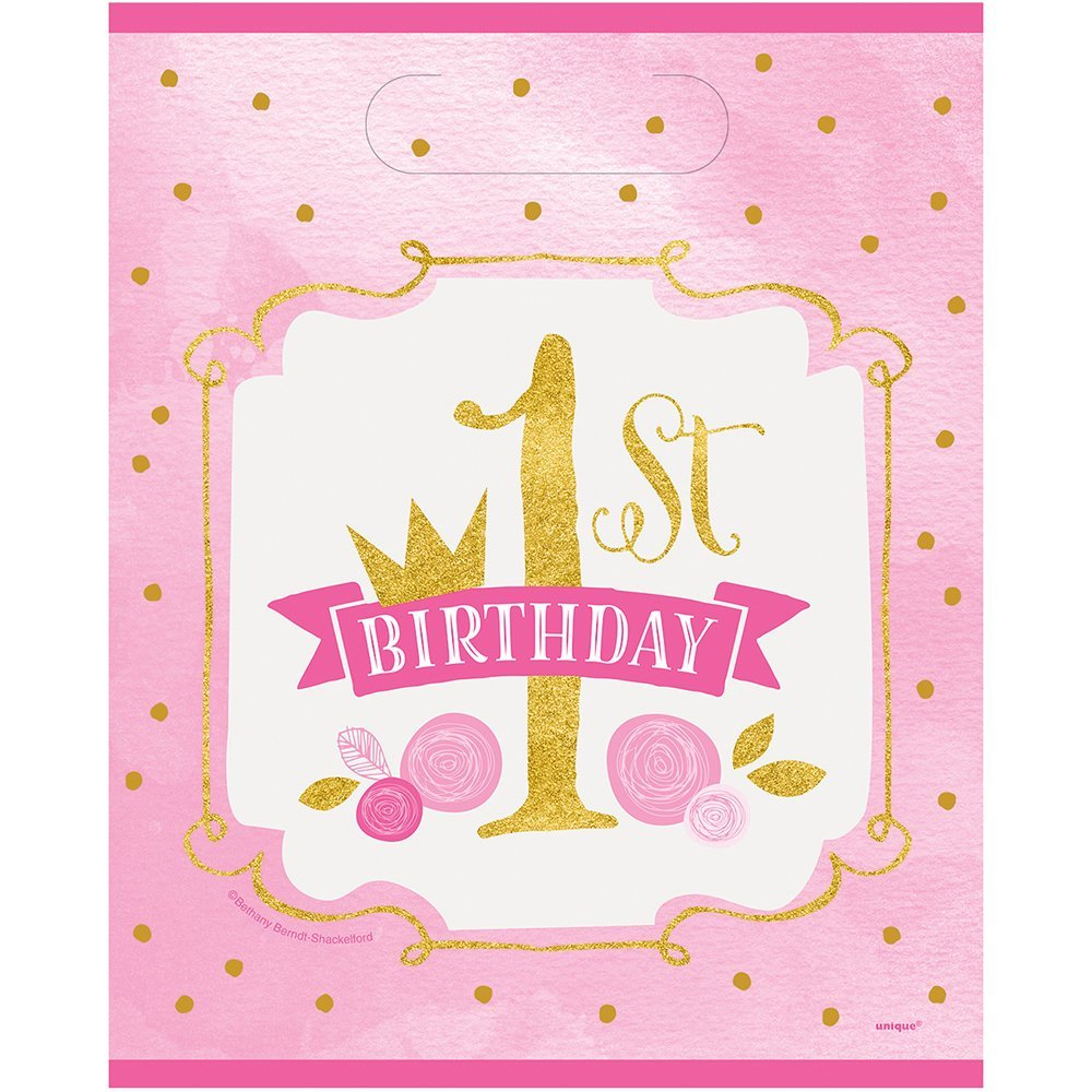 Pink & Gold 1st Birthday Loot Bags (8pk)